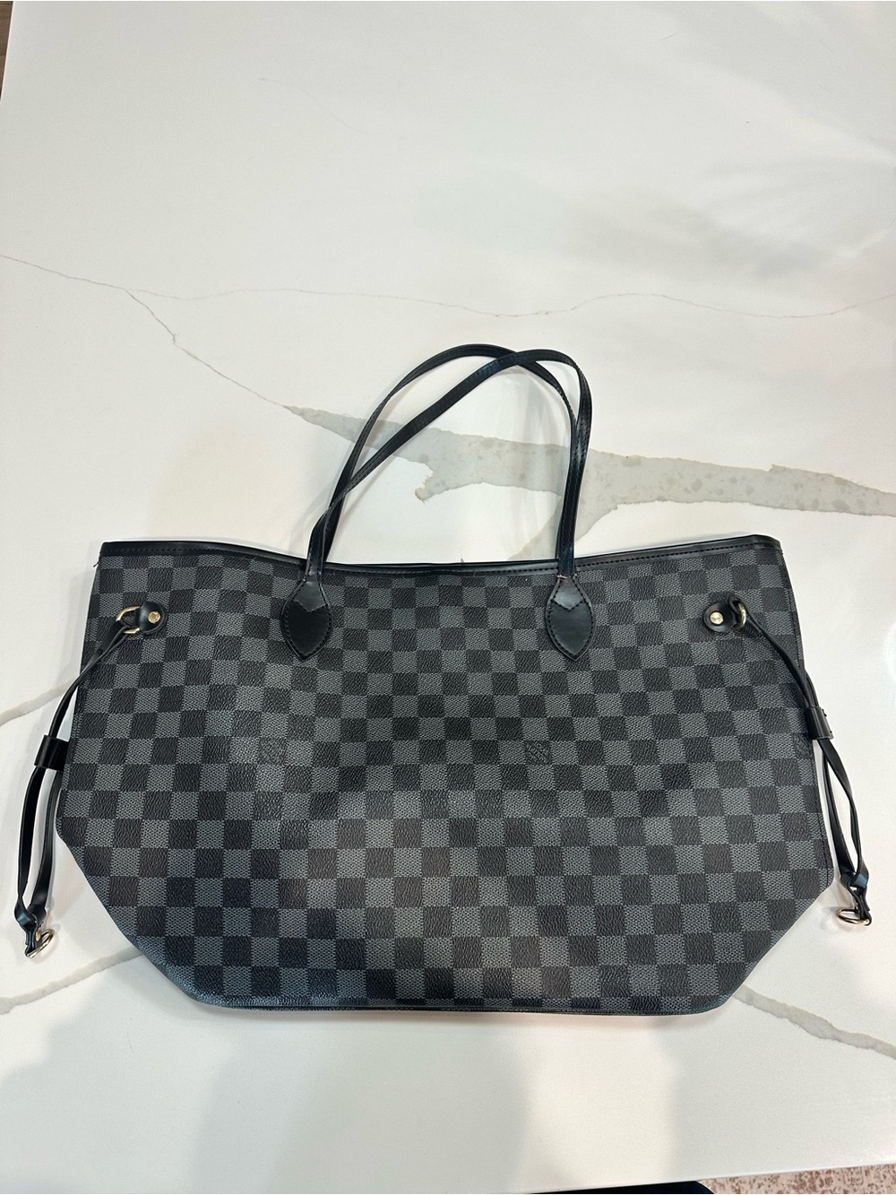 Checkered Tote Bag in Dark Gray